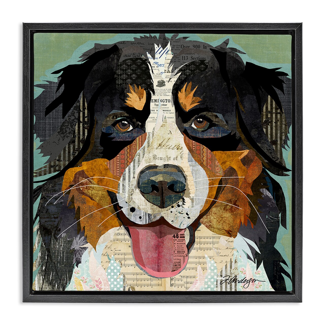 Stupell Industries Bernese Mountain Dog Collage Framed Floater Canvas Wall Art